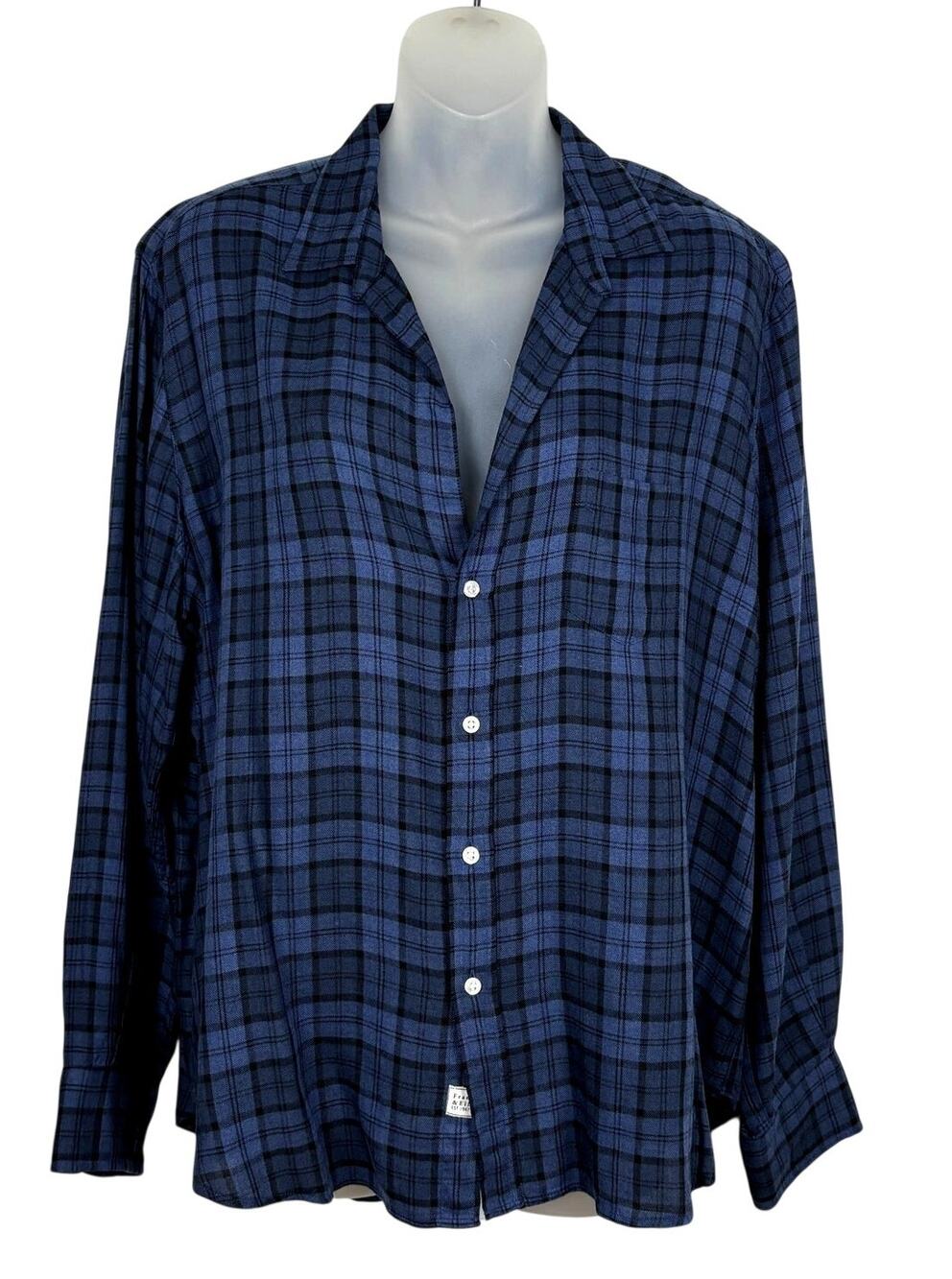 Frank & Eileen EILEEN 100% Modal Relaxed Button-Up Shirt in Blue Plaid L NWOT